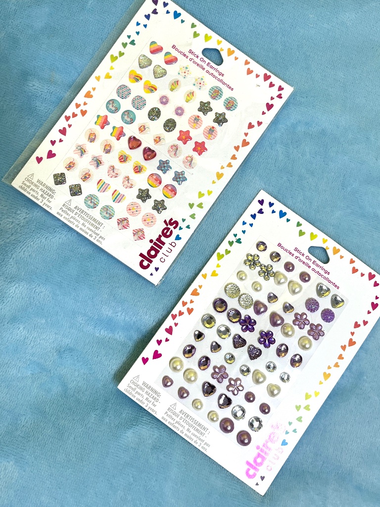 Claireâs Stick-On Earrings Bundle | 2 Packs | Hearts, Pearls, Unicorns & Sparkly